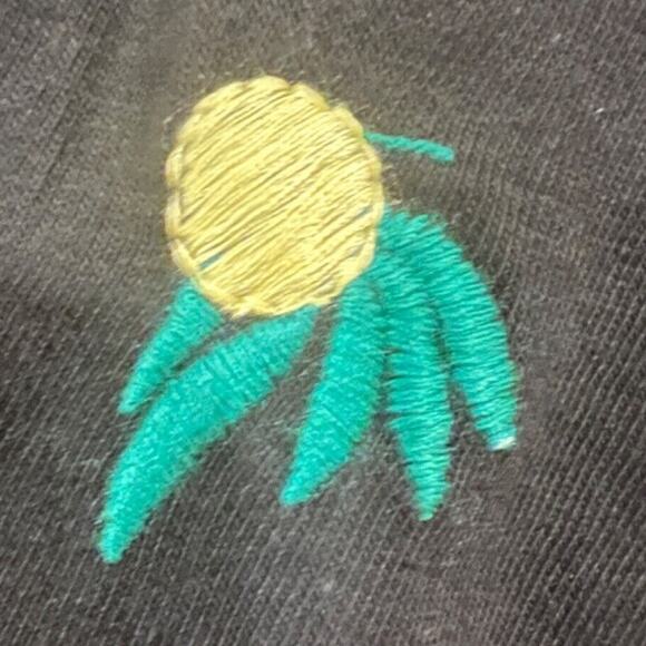 Workshop Embroidered T-Shirt Black w Yellow & Green Floral Pattern - Picture 3 of 6
